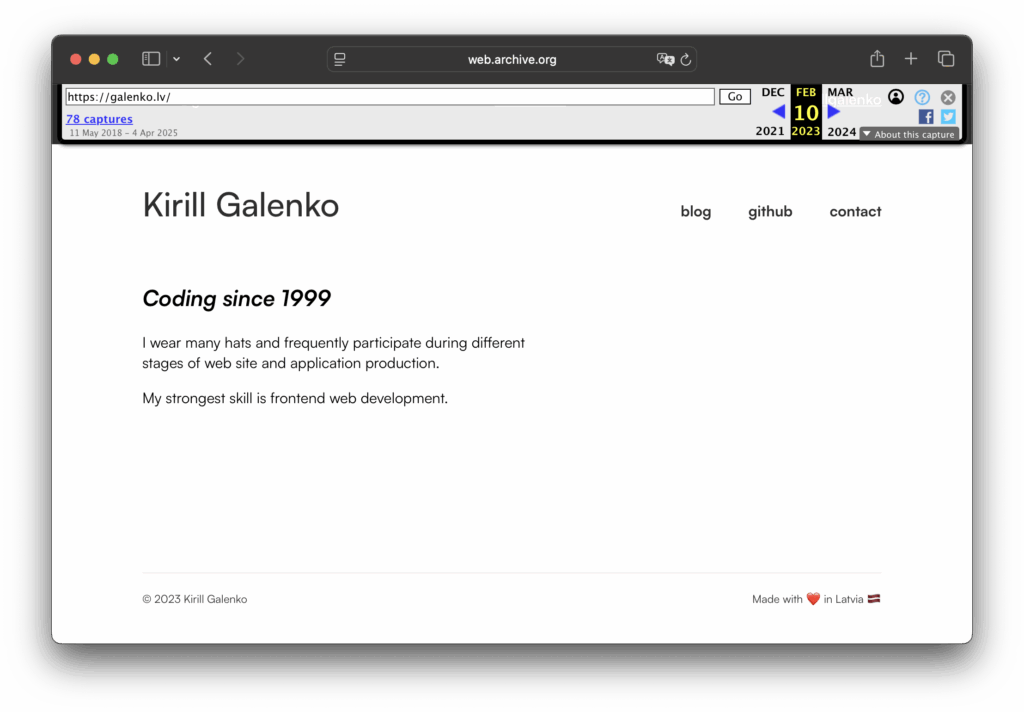 Screenshot of this website from 2023